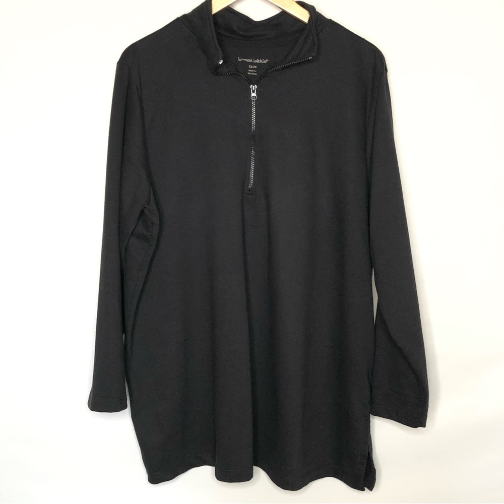 Woman Within Black Lightweight Quarter Zip Top 22/24 Long Sleeve Side Slits